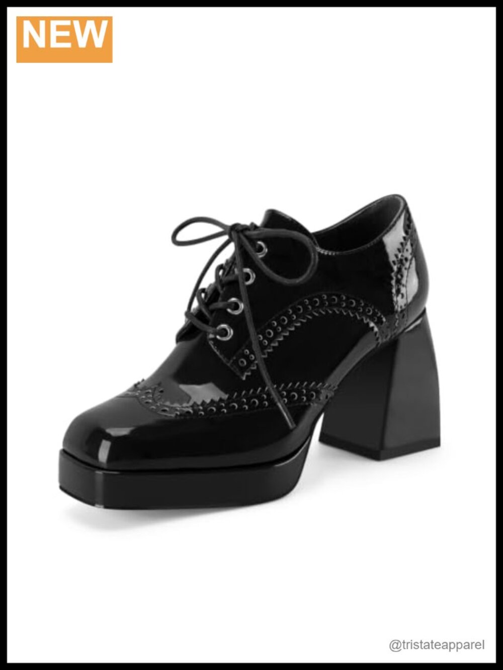 Platform Oxford Heels Lace-Up Square Toe Chunky Block Pump Faux Leather